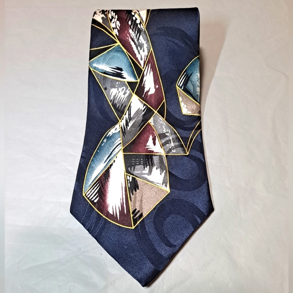 Bellini New York Milan 💯 Silk Necktie 58"x4" Abstract Print Blue/White/Burgundy - Picture 4 of 9